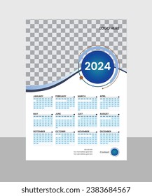 Diseño moderno de calendario de pared con acentos azules