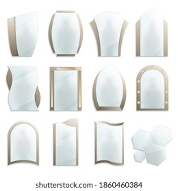 Modern wall mirror set. Isolated elegant mirror frame icons. Interior furniture fashion design vector illustration