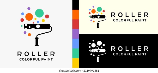 plantilla moderna de diseño de logotipo de pintura de pared. silueta de pincel de rodillos con concepto digital creativo. vector premium