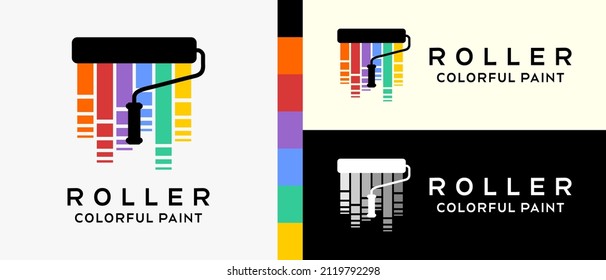 modern wall paint logo design template. a roller brush silhouette with a creative and elegant rainbow color concept. premium vector