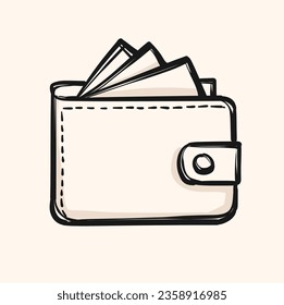 Modern wallet doodle. Doodle line art. Doodle wallet in modern line style.