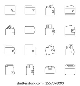 modern wallet icon set. creative money saving, pocket thin outline icons sign, vector illustration.