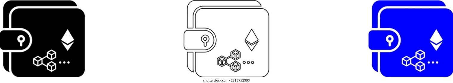 Modern wallet icon set with digital and crypto symbols isolated on transparent background, Vector