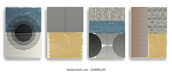 Papel moderno con elementos de diseño minimalista. Arte botánico. Antecedentes al estilo Boho . Arte mural, deco doméstico. Afiches contemporáneos con hojas y formas geométricas.Papel de pared abstracto vectorial.