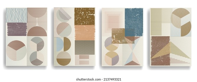 Modern wallpaper with minimalist design elements . Botanical art. Backgrounds in Boho style  . Wall art , home deco . Contemporary posters with leaves and geometric shapes .Vector abstract wallpaper.