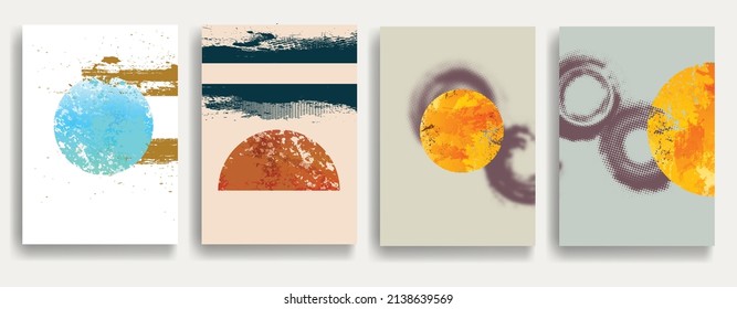 Moderne Tapete mit minimalistischen Design-Elementen. Botanische Kunst. Hintergründe im Boho-Stil. Wall Art , Home Deco . Zeitgenössische Poster mit Blättern und geometrischen Formen .Vektorabstrakte Tapete.
