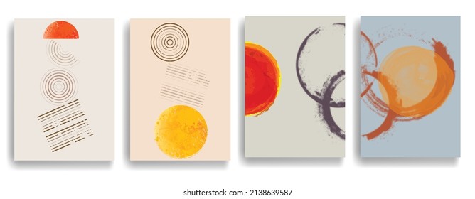 Modern wallpaper with minimalist design elements . Botanical art. Backgrounds in Boho style  . Wall art , home deco . Contemporary posters with leaves and geometric shapes .Vector abstract wallpaper.