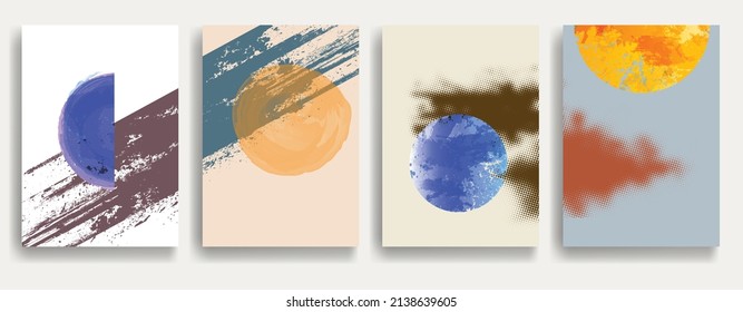 Papel moderno con elementos de diseño minimalista. Arte botánico. Antecedentes al estilo Boho . Arte mural, deco doméstico. Afiches contemporáneos con hojas y formas geométricas.Papel de pared abstracto vectorial.