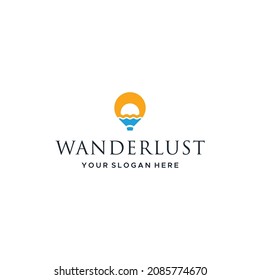 modern WANDERLUST air ballon sunset Logo design
