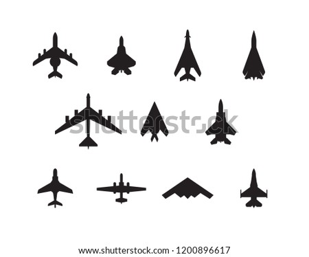 Modern war planes silhouette set