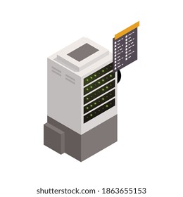 Sistema automatizado de almacén moderno Ilustración vectorial isométrica 3d