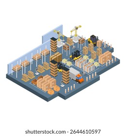 Modern warehouse interior isometric illustrated on white background
