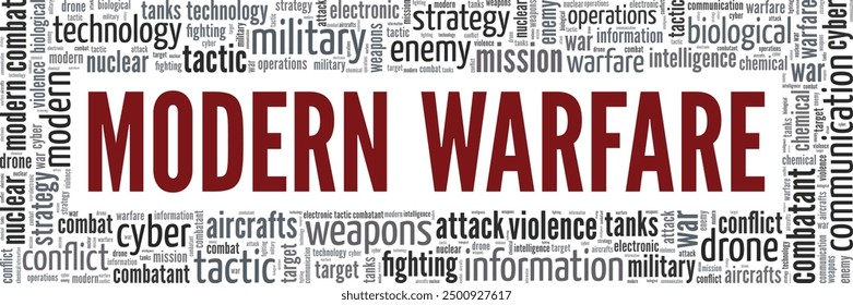Modern Warfare word cloud conceptual design isolated on white background.