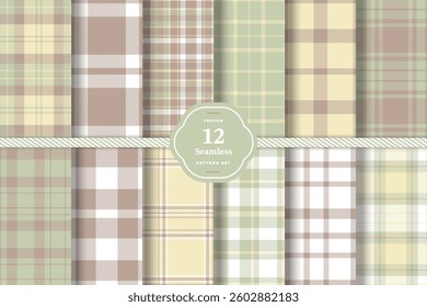 Modern Warm Honey and Vibrant Red Seamless Tartan Fabric Design Set of 12