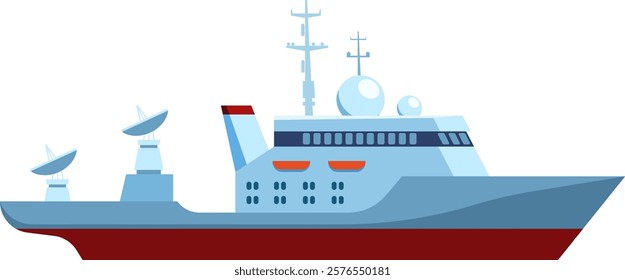 Modern warship sailing across the ocean, featuring advanced radar and communication antennas, symbolizing naval defense and enhancing maritime security efforts