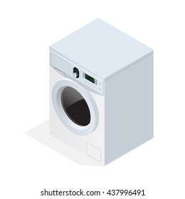 Modern washing machine isolated on white background. Flat 3d vector isometric illustration. Washer. Equipment for washing clothes. Help in the house.