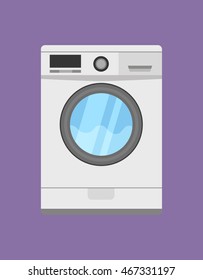 Modern washing machine isolated on purple background. Washer. Equipment for washing clothes. Household appliances
