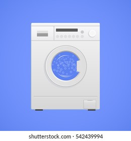 Modern washing machine on a blue background. Vector illustration.
