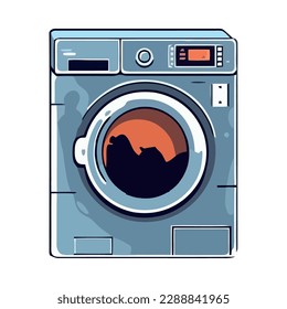 Modern washing machine spinning clothes in laundromat isolated