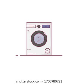  Modern washing machine vector. New white wash machine with display and glass door. Outline vector image. House appliances line style vector illustration. Pixel perfect vector. 