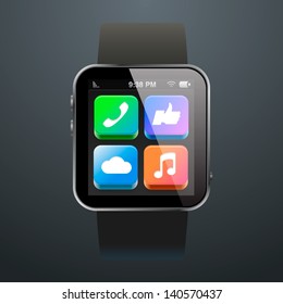  Modern watch with App Icons, vector illustration.