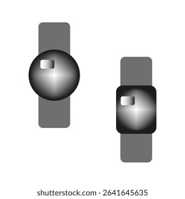 Modern watch icon. Glossy time figure. Strap band vector. Black white contrast.