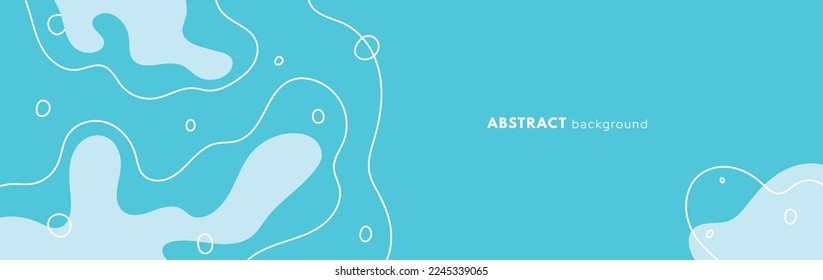 Modern water blue abstract background. Composition of amorphous forms and lines in minimalist style. Liquid pattern, organic wave, motion blob. Flat vector illustration