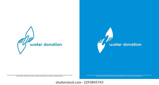 Ilustración moderna del diseño del logo para la donación de agua. Simple silueta abstracta plana de gesto de mano donando agua. cuidado del medio ambiente humano agua limpia. Icono de la crisis ambiental del tema social.