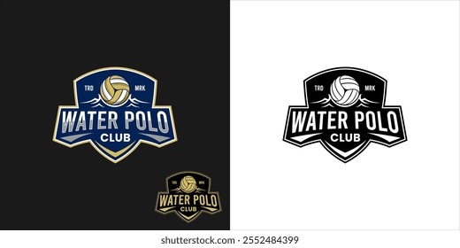 Modern water polo club logo that incorporates elements of a volleyball and water illustration.