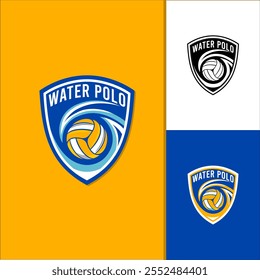 Modern water polo club logo that incorporates elements of a volleyball and water illustration.