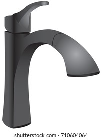 A modern water tap with a single handle for mixing water.