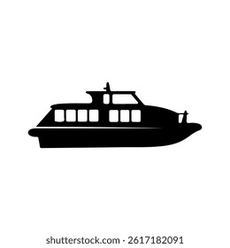 Modern Water Taxi Silhouette Vector Sleek Passenger Boat Side View on White Background for Maritime and Transport Designs