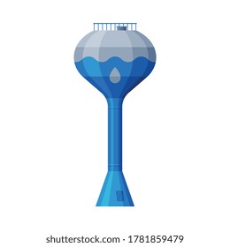 Modern Water Tower, Liquid Storage Industrial Construction, Countryside Life Object Flat Vector Illustration on White Background