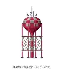 Torre de agua moderna, tanque de almacenamiento líquido, objeto de vida rural Ilustración de vectores planos sobre fondo blanco