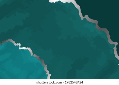 Modern watercolor background or elegant card design for birthday invite or wedding or menu with abstract turquoise green ink waves and silver.