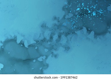 Modern watercolor background or elegant card design or wallpaper or poster with abstract blue ink stains and splashes.