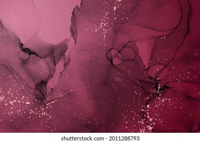 Modern watercolor background or elegant card design or wallpaper or poster with abstract crimson ink waves and splashes.
