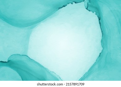 Modern watercolor background or elegant card design or wallpaper or poster with abstract turquoise ink waves.