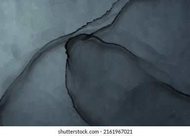Modern watercolor background or elegant card design or wallpaper or poster with abstract dark gray ink waves.
