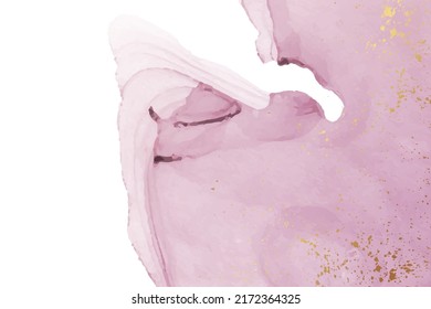 Modern watercolor background or elegant card design or wallpaper or poster with abstract pink ink waves and golden splashes.