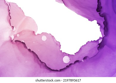 Modern watercolor background or elegant card design or wallpaper or poster with abstract pink and purple ink waves and splashes.