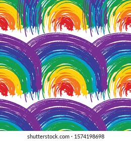 Modern watercolor brush background. Vector illustration seamless pattern in LGBT flag colors. Symbol of peace, gay culture. Rainbow template, paper layers. Gay Pride month.