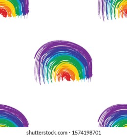 Modern watercolor brush background. Vector illustration seamless pattern in LGBT flag colors. Symbol of peace, gay culture. Rainbow template, paper layers. Gay Pride month.