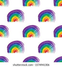Modern watercolor brush background. Vector illustration seamless pattern in LGBT flag colors. Symbol of peace, gay culture. Rainbow template, paper layers. Gay Pride month.