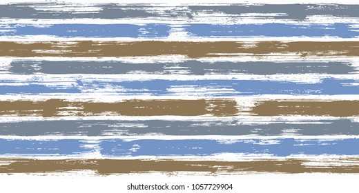 Modern watercolor brush stripes seamless pattern. Grey, blue and brown paintbrush lines horizontal seamless texture for backdrop. Hand drown paint strokes decorative artwork. For cloth.
