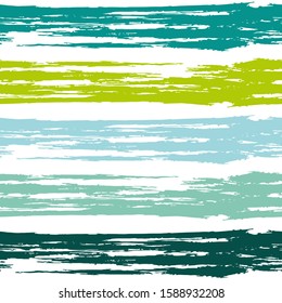 Modern watercolor brush stripes seamless pattern. Green, light-blue
and azure paintbrush lines horizontal seamless texture for background. Hand drown paint strokes graffiti. For fabric.