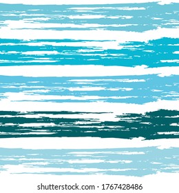 Modern watercolor brush stripes seamless pattern. Blue and azure paintbrush lines horizontal seamless texture for background. Hand drown paint strokes decoration. For wallpaper.