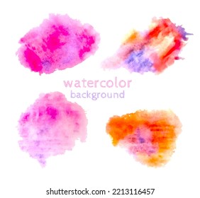 Modern watercolor collection on light backdrop.  Grunge abstract art background. Violet, purple, orange, blue, lilac colors. Isolated object. Vector illustration.