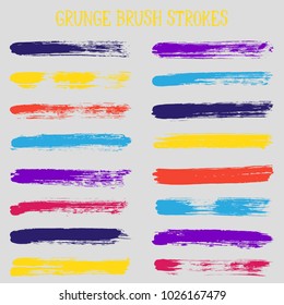 Modern watercolor daubs set, paint brush stroke grunge collection, cool ink stains band. Graphic design color scheme samples. Paintbrushes, paint or ink traces, watercolor splashes design elements.