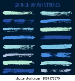 Modern watercolor daubs set, paint brush stroke grunge collection, cool ink stains band. Graphic design color scheme samples. Paintbrushes, paint or ink traces, watercolor splashes design elements.